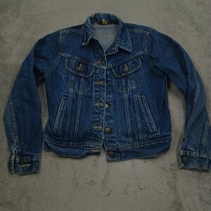 Vintage Lee Jacket Womens Small Blue Denim Cropped Button Up 70s 80s